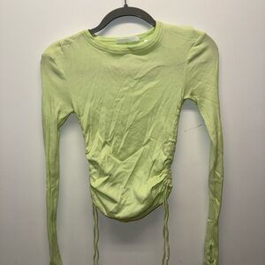 Helmut Lang Lime Green Long Sleeve Side-Ruched Crewneck Top